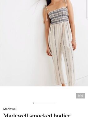 Madewell smocked bodice linen blend jumpsuit